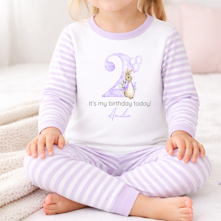 Personalised Lilac Rabbit Second Birthday Pyjamas