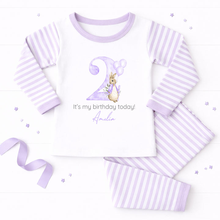 Personalised Lilac Rabbit Second Birthday Pyjamas