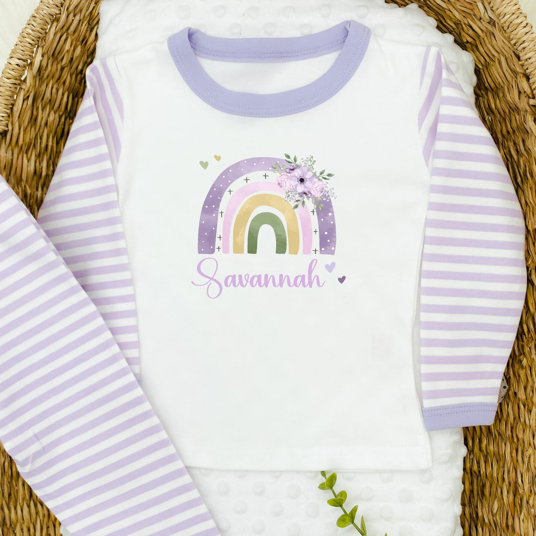 Personalised Floral Rainbow Lilac Pyjamas