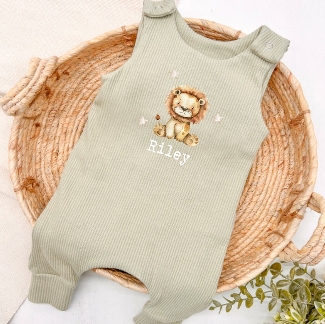 Personalised Lion Ribbed Dungarees