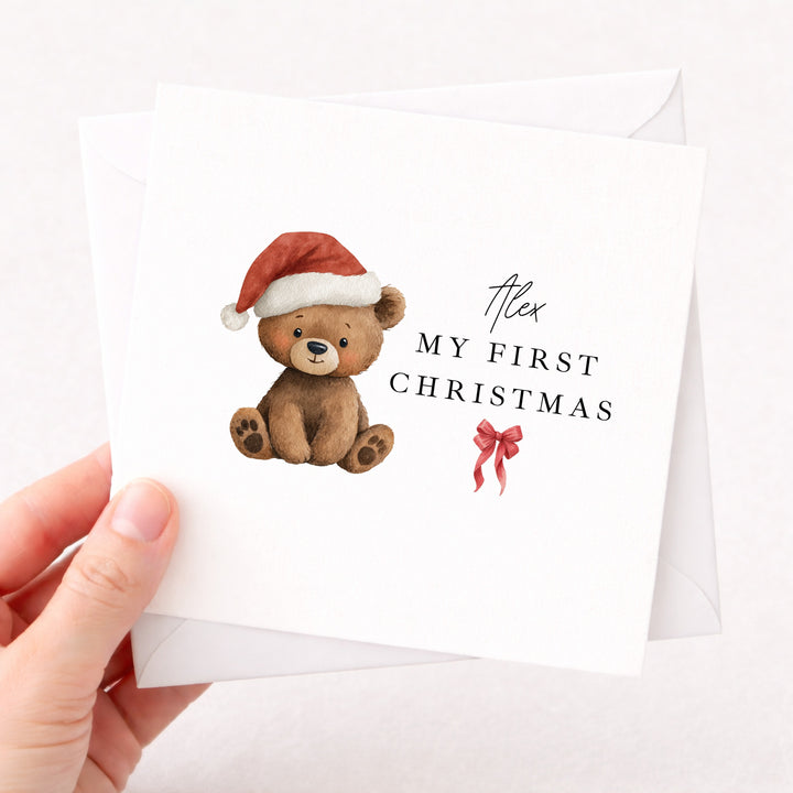 Personalised Bear Santa Hat My First Christmas Card