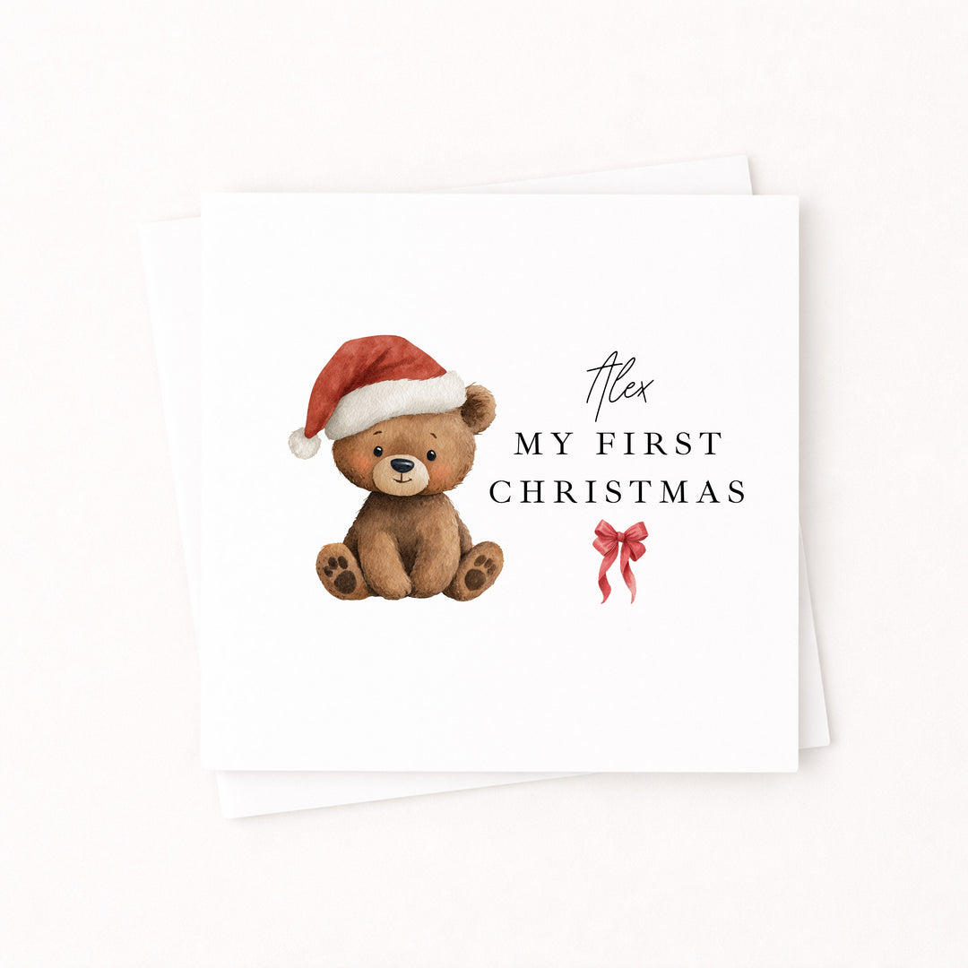 Personalised Bear Santa Hat My First Christmas Card