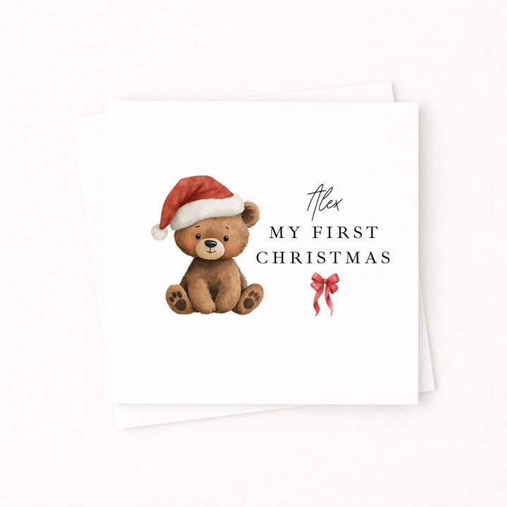 Personalised Bear Santa Hat My First Christmas Card