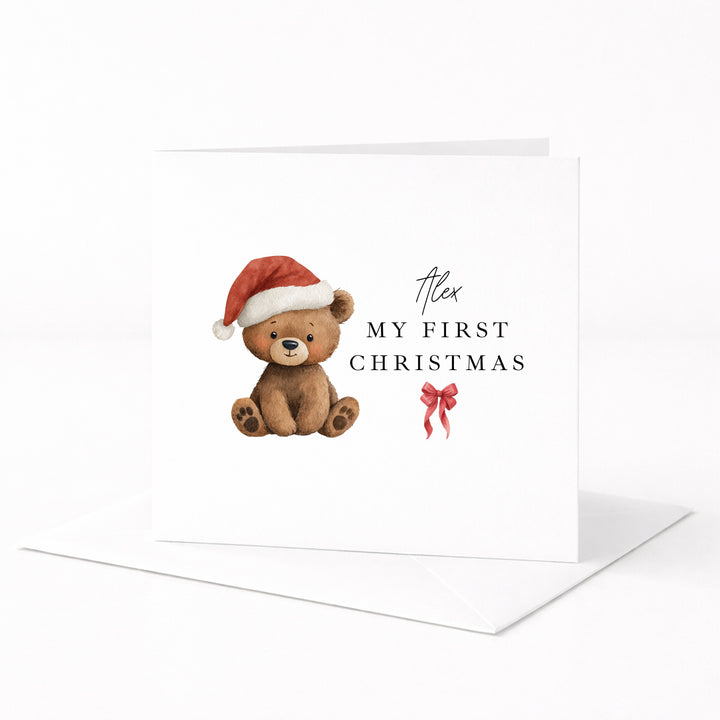 Personalised Bear Santa Hat My First Christmas Card
