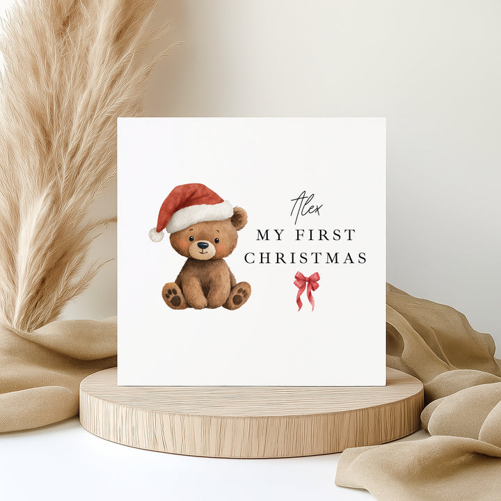 Personalised Bear Santa Hat My First Christmas Card