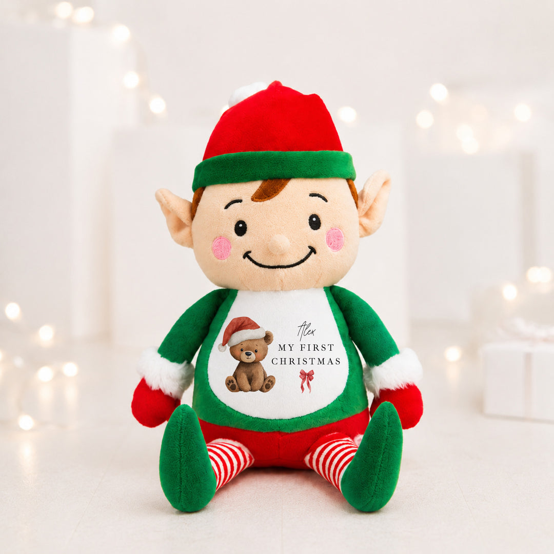 Personalised Bear Santa Hat My First Christmas Soft Toy