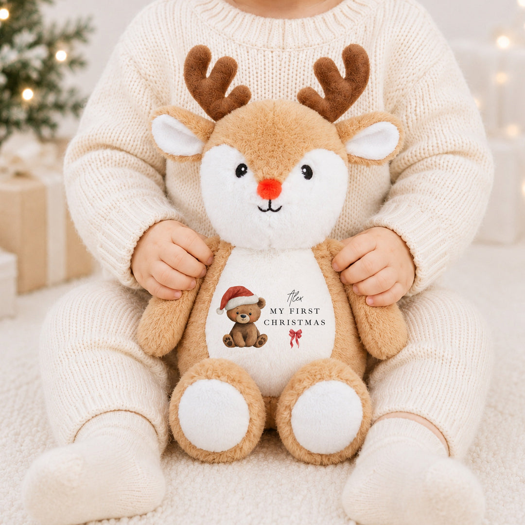 Personalised Bear Santa Hat My First Christmas Soft Toy