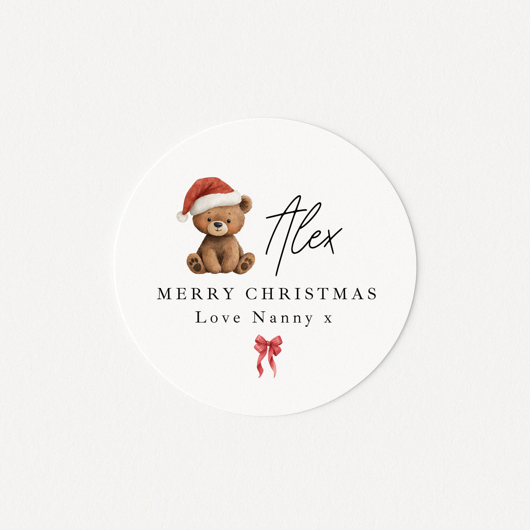 Personalised Santa Teddy Merry Christmas Stickers