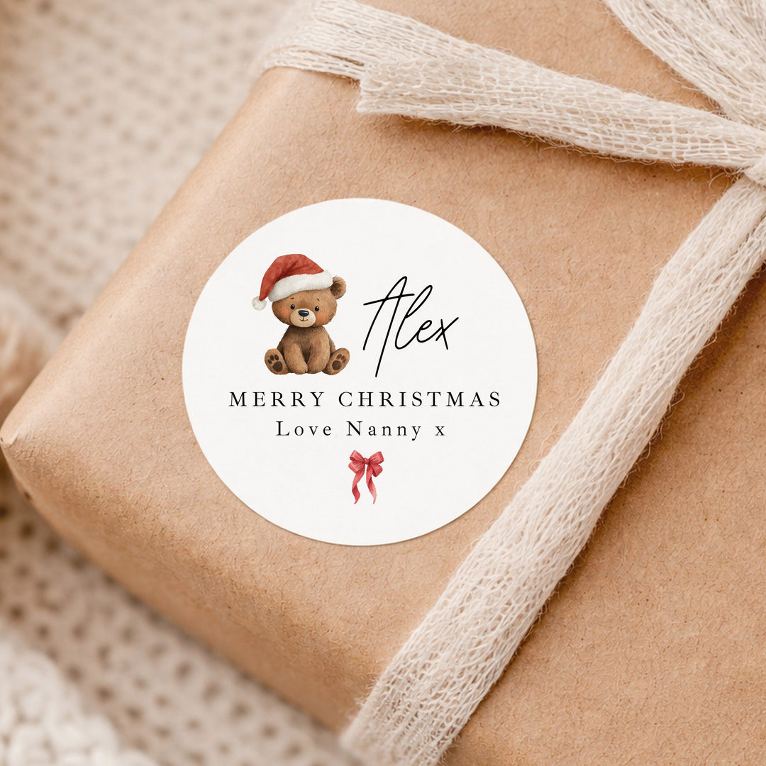 Personalised Santa Teddy Merry Christmas Stickers