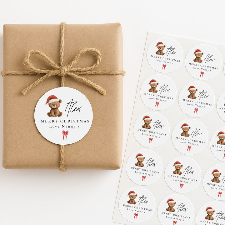 Personalised Santa Teddy Merry Christmas Stickers