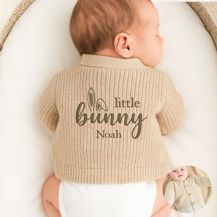 Personalised Embroidered Little Bunny Easter Knitted Cardigan