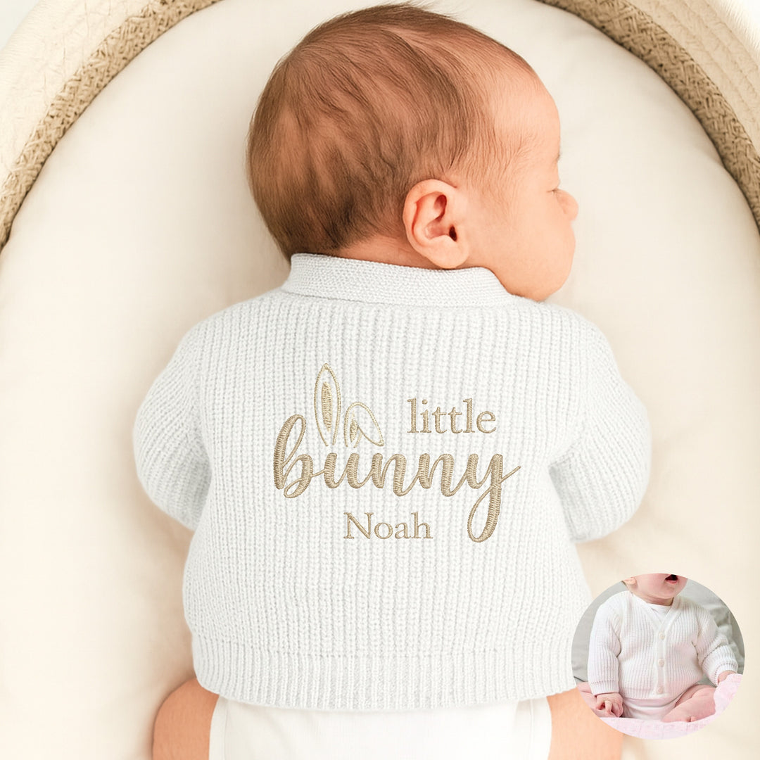 Personalised Embroidered Little Bunny Easter Knitted Cardigan