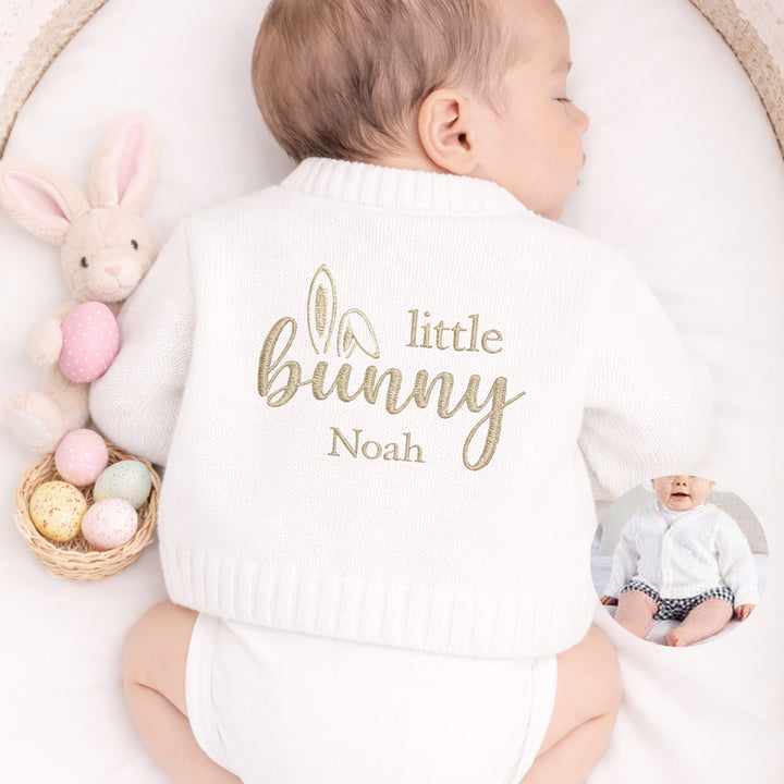 Personalised Embroidered Little Bunny Easter Knitted Cardigan