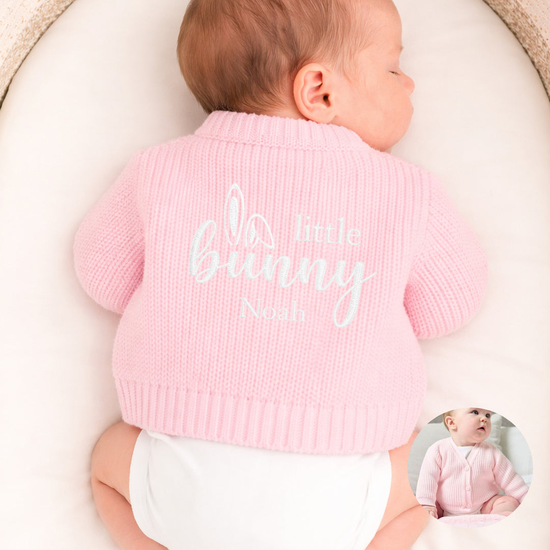 Personalised Embroidered Little Bunny Easter Knitted Cardigan