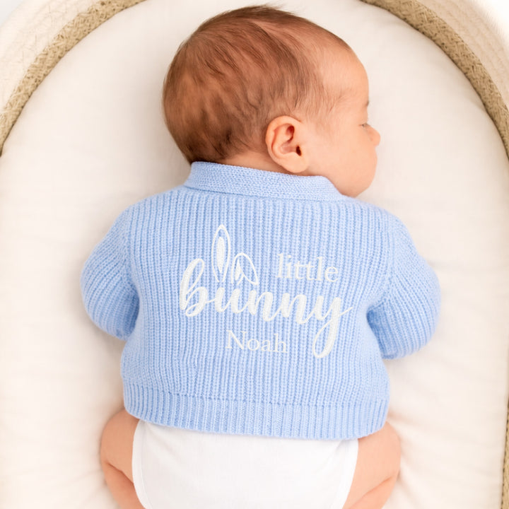 Personalised Embroidered Little Bunny Easter Knitted Cardigan