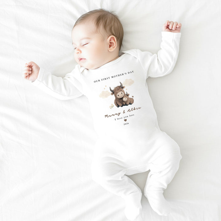 Personalised Little Cow My First Mother's Day Baby Grow, Vest or Bib