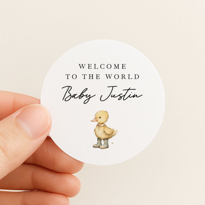 Personalised Yellow Duck Baby Shower Stickers
