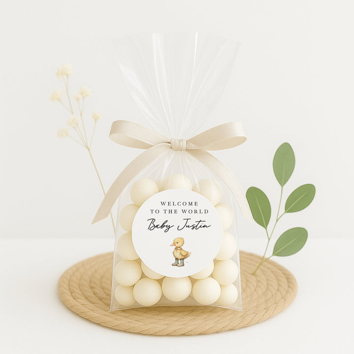 Personalised Yellow Duck Baby Shower Stickers