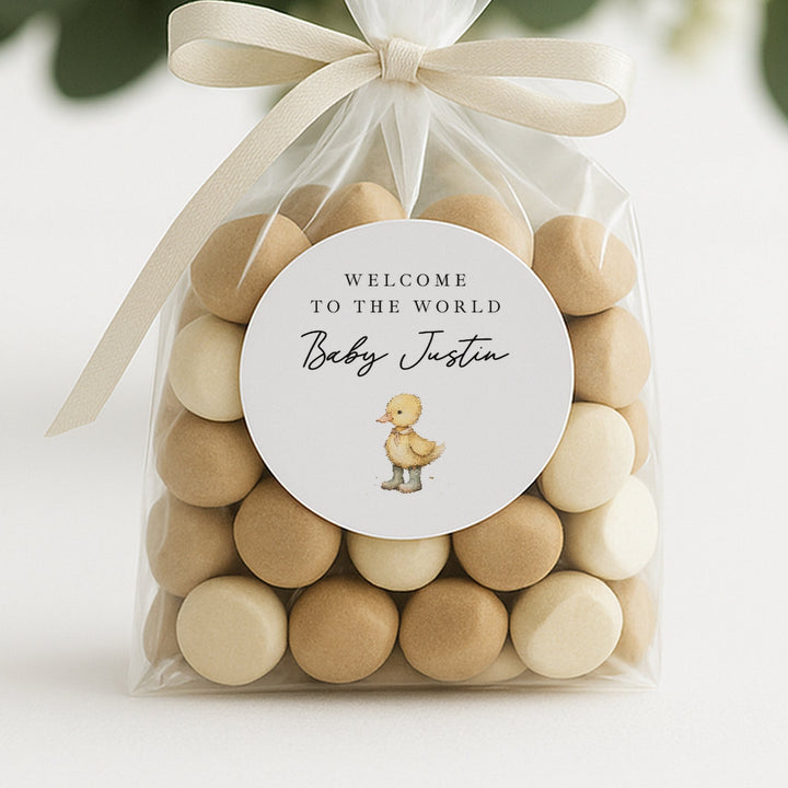 Personalised Yellow Duck Baby Shower Stickers