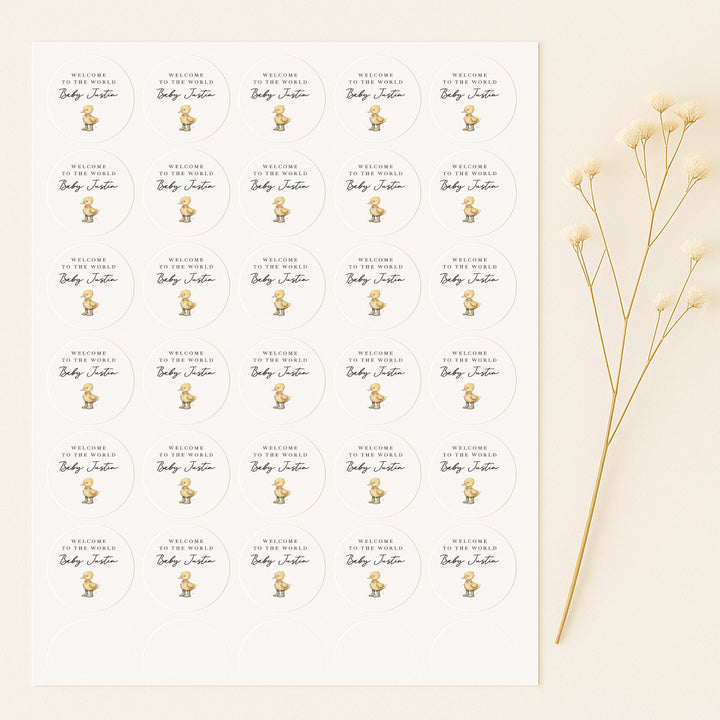 Personalised Yellow Duck Baby Shower Stickers