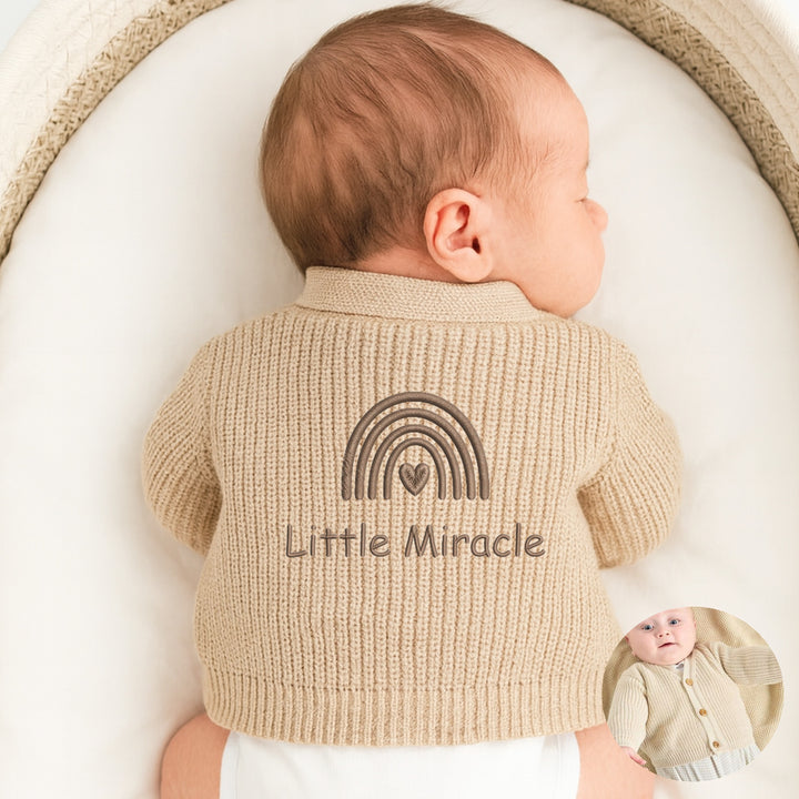 Embroidered Little Miracle Rainbow Baby Knitted Cardigan