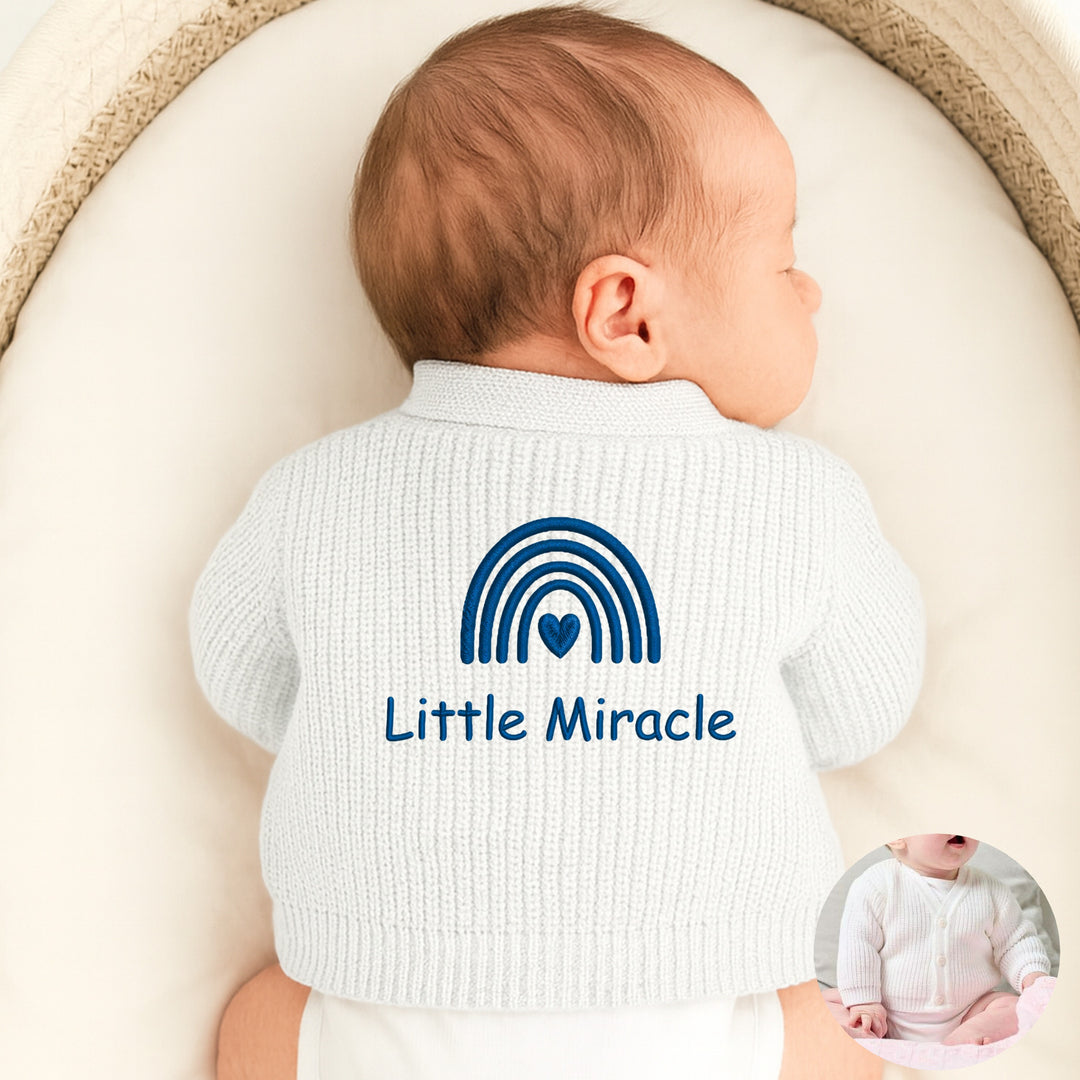 Embroidered Little Miracle Rainbow Baby Knitted Cardigan