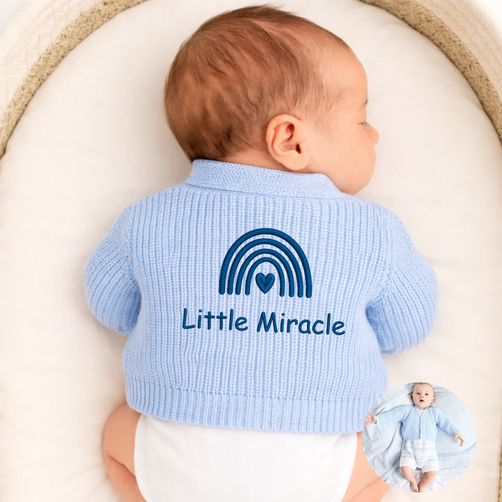 Embroidered Little Miracle Rainbow Baby Knitted Cardigan