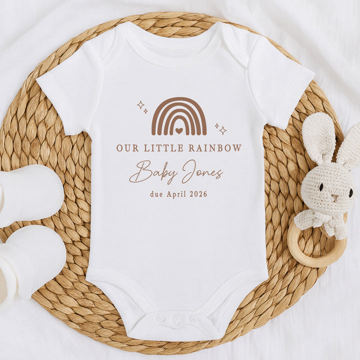 Personalised Beige Our Little Rainbow IVF Baby Announcement Vest