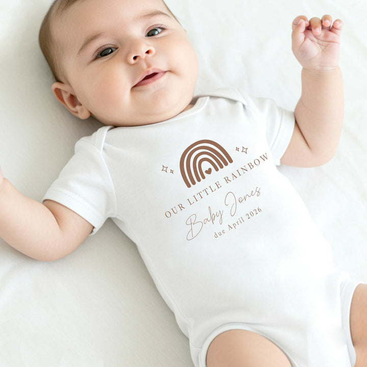 Personalised Beige Our Little Rainbow IVF Baby Announcement Vest