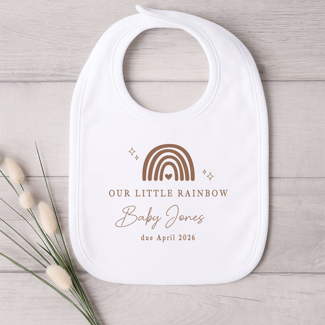 Personalised Beige Our Little Rainbow IVF Baby Announcement Vest
