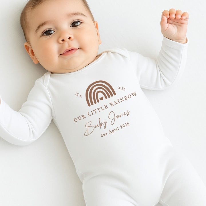 Personalised Beige Our Little Rainbow IVF Baby Announcement Vest