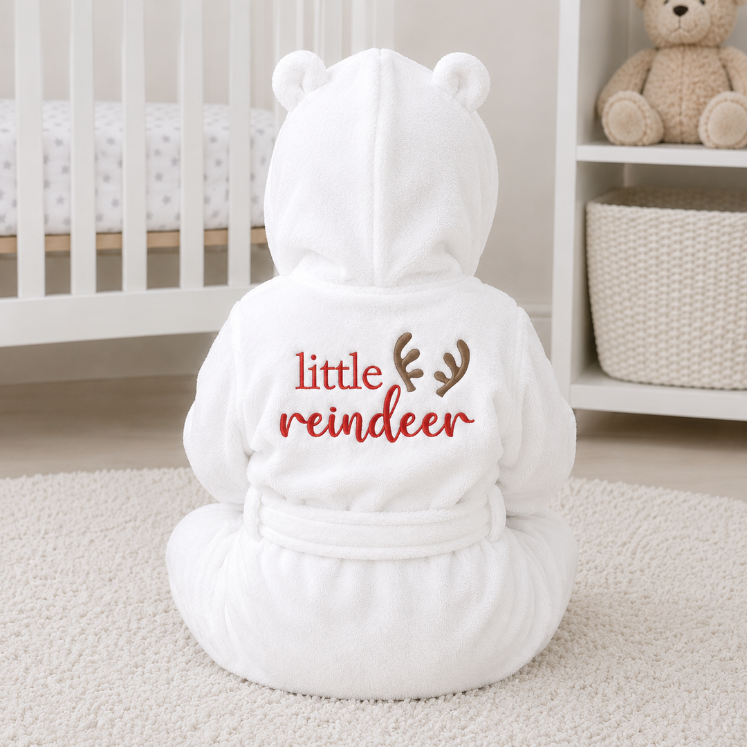 Personalised Embroidered Little Reindeer Christmas Dressing Gown