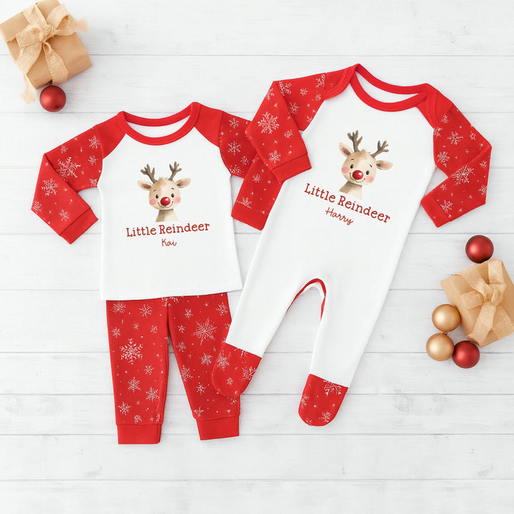 Personalised Reindeer Sibling Matching Snowflake Christmas Babygrow/Pyjamas