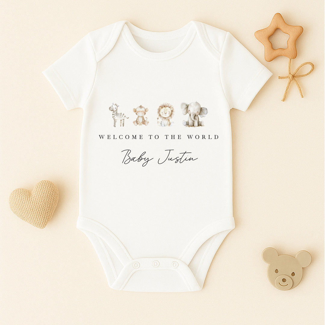Personalised Water Colour Safari Babygrow/Vest/Bib