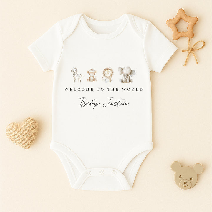 Personalised Water Colour Safari Babygrow/Vest/Bib