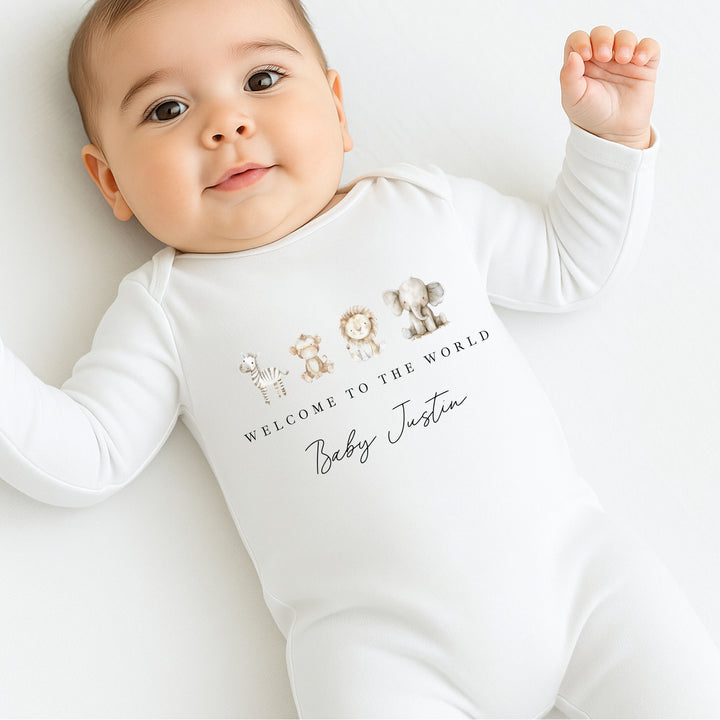 Personalised Water Colour Safari Babygrow/Vest/Bib