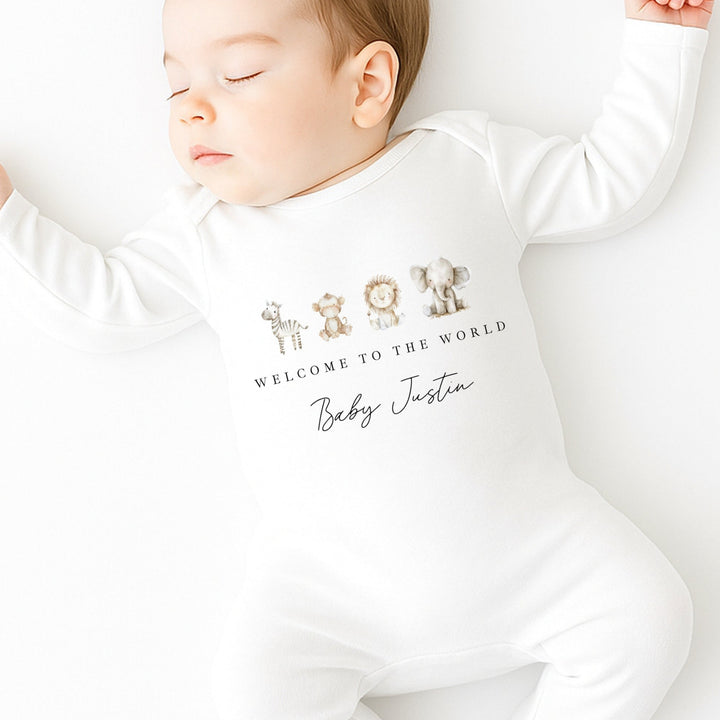 Personalised Water Colour Safari Babygrow/Vest/Bib
