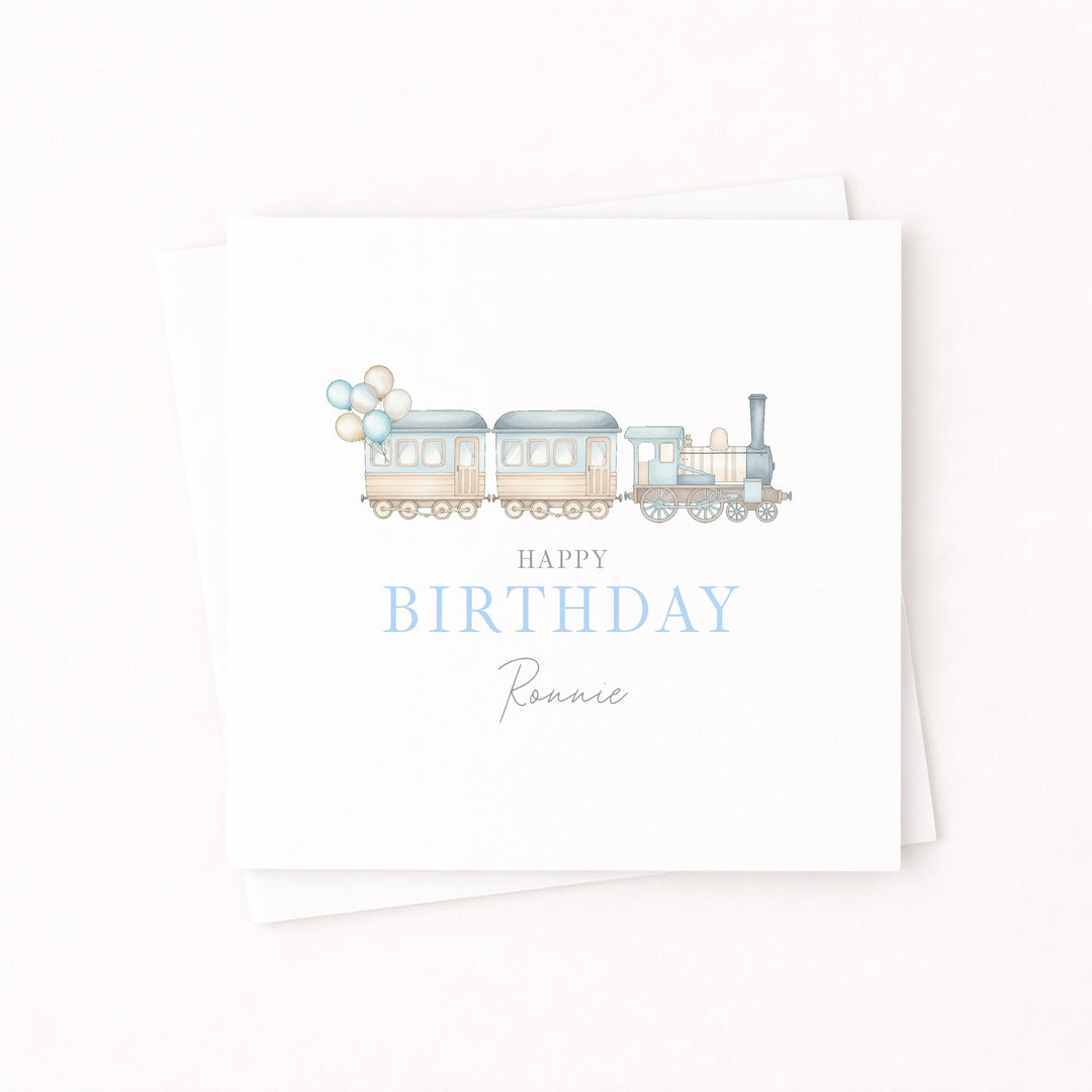 Personalised Blue Train Birthday Card