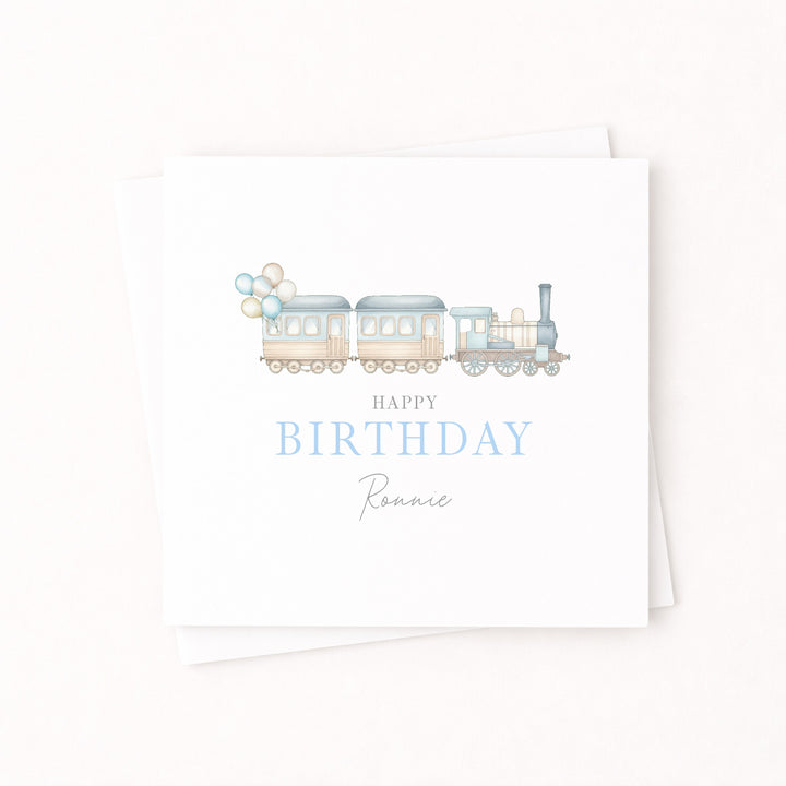 Personalised Blue Train Birthday Card