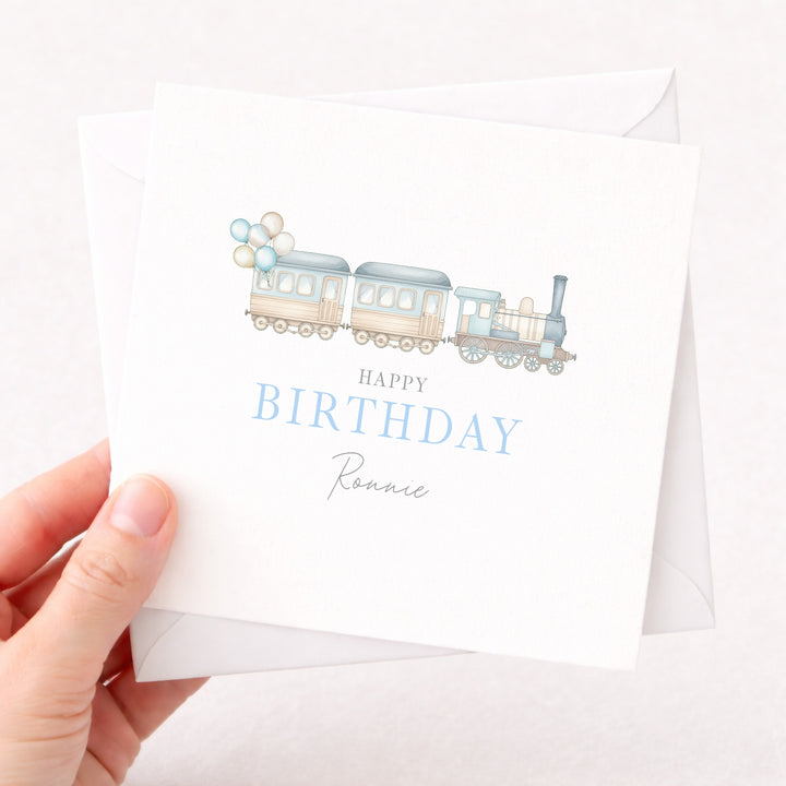 Personalised Blue Train Birthday Card