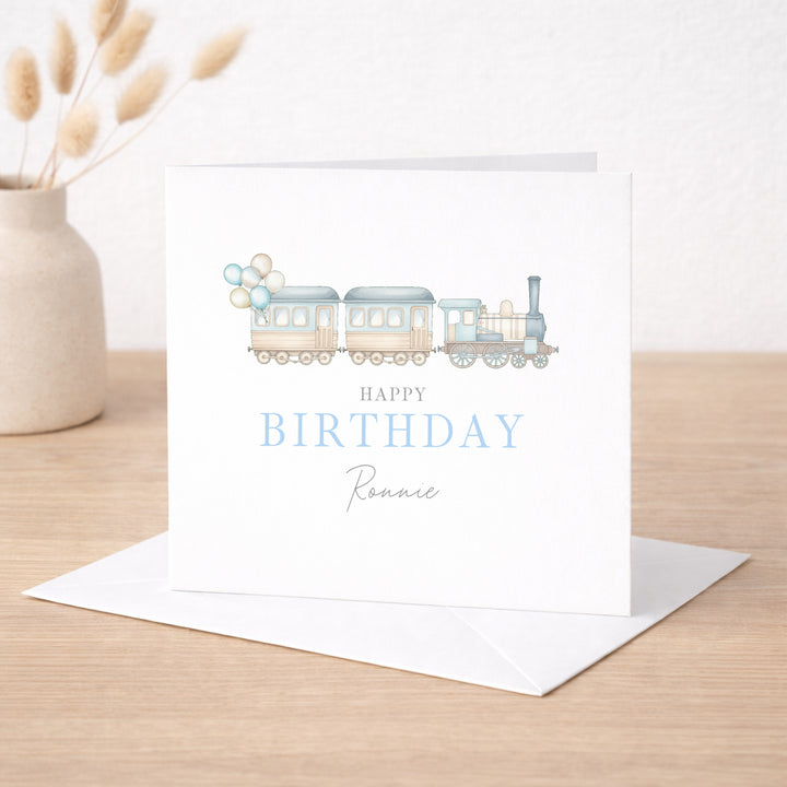 Personalised Blue Train Birthday Card