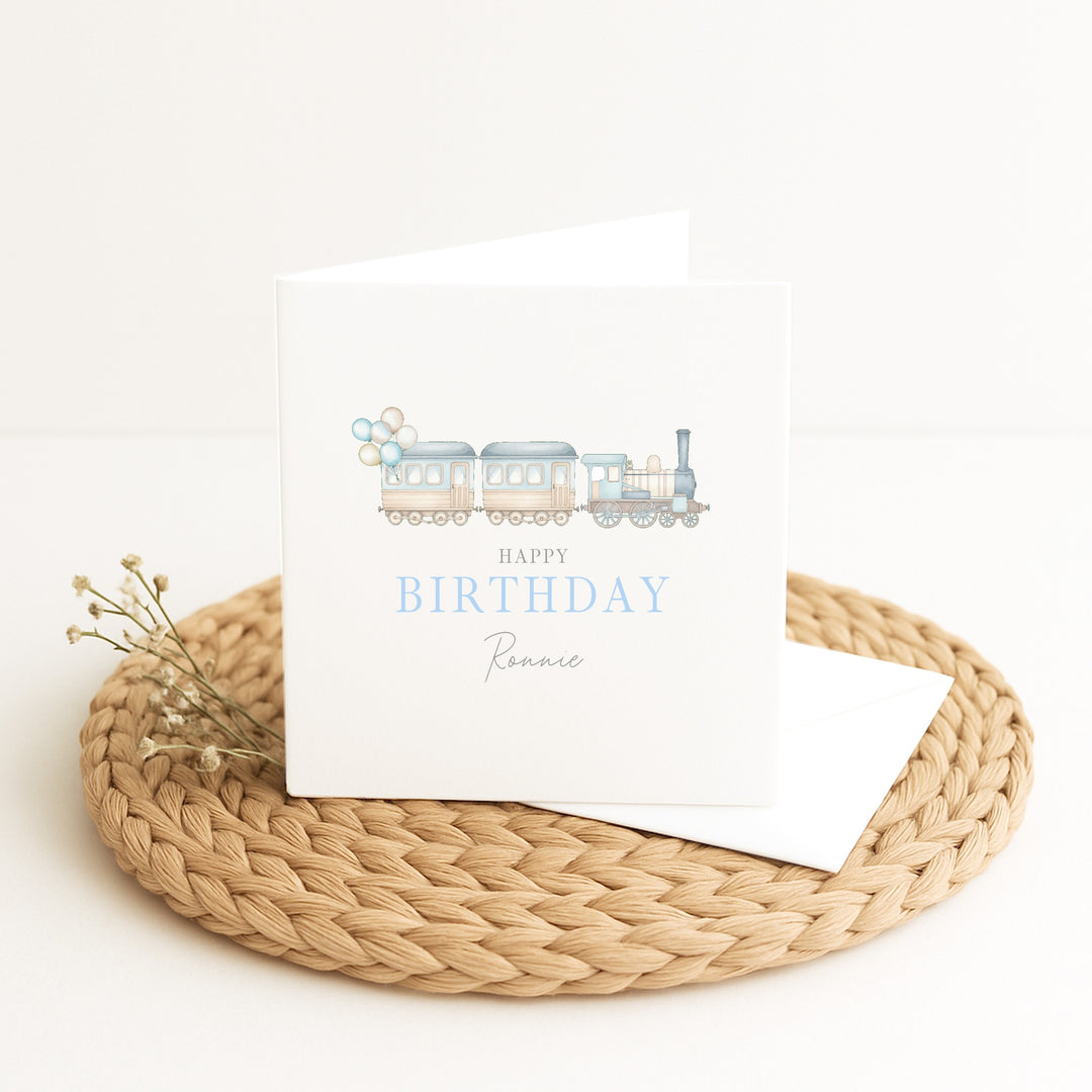 Personalised Blue Train Birthday Card