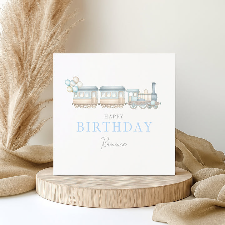 Personalised Blue Train Birthday Card