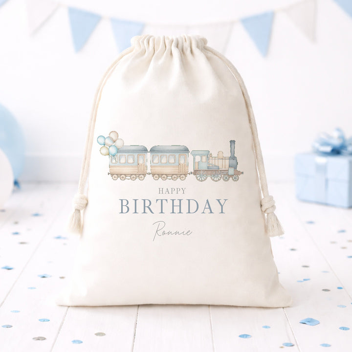 Personalised Blue Train Birthday Gift Sack