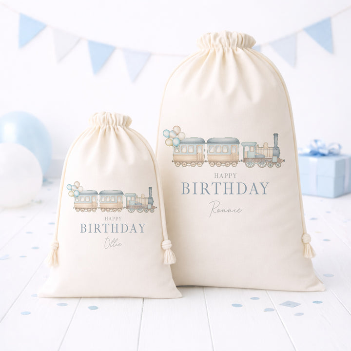 Personalised Blue Train Birthday Gift Sack
