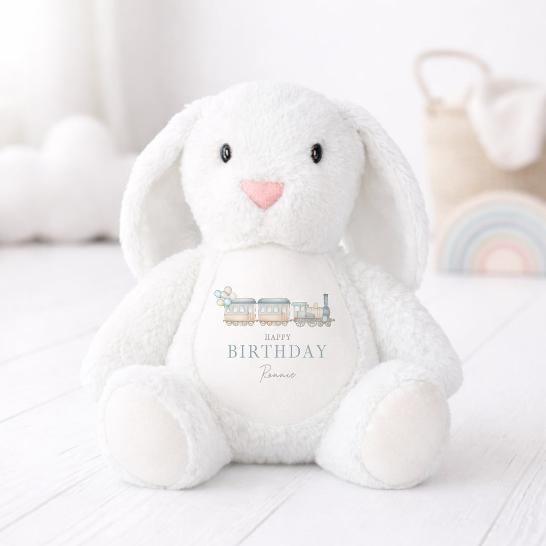 Personalised Blue Trains Birthday Teddy