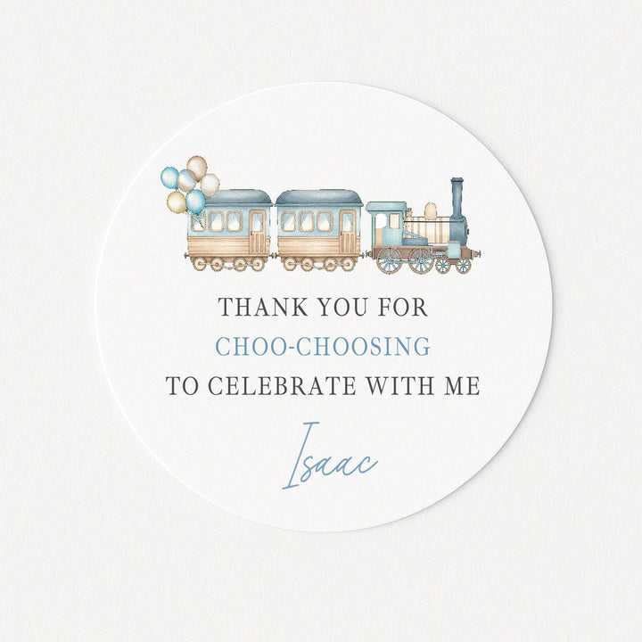Personalised Blue Train Birthday Stickers