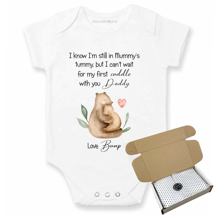 This baby announcement vest can be brought in a box lined with tissue paper