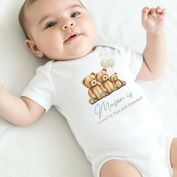Personalised Bears Loved By Nanny Baby Grow or Vest