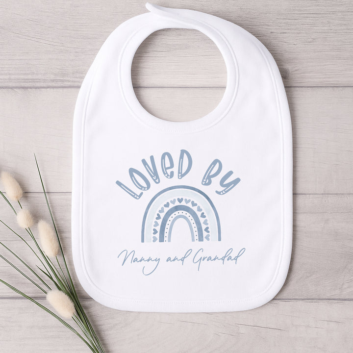 Personalised Loved By Nanny Blue Rainbow Baby Grow or Vest